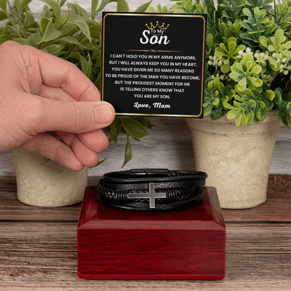 Mom to Son – College Graduation, Birthday – Men's Cross Bracelet - Personalize Memories