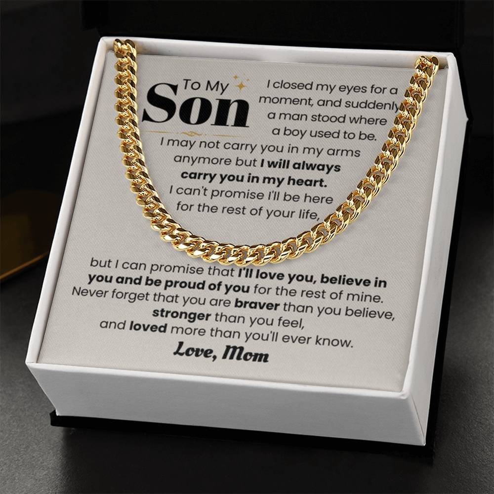To My Son - I will always carry you in my heart - Cuban Link Chain - Personalize Memories