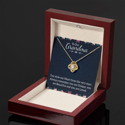 To Our Grandma Necklace - You stole our heart from the very start Grandma - Love Knot Necklace - Personalize Memories