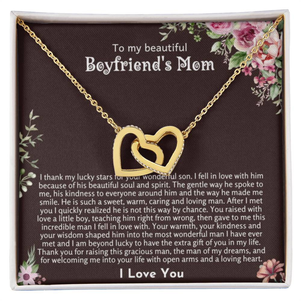 To My Beautiful Boyfriend's Mom - Thank you for raising this gracious man - Interlocking Hearts Necklace - Personalize Memories