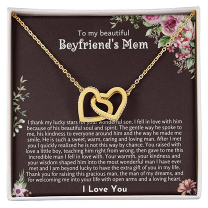 To My Beautiful Boyfriend's Mom - Thank you for raising this gracious man - Interlocking Hearts Necklace - Personalize Memories