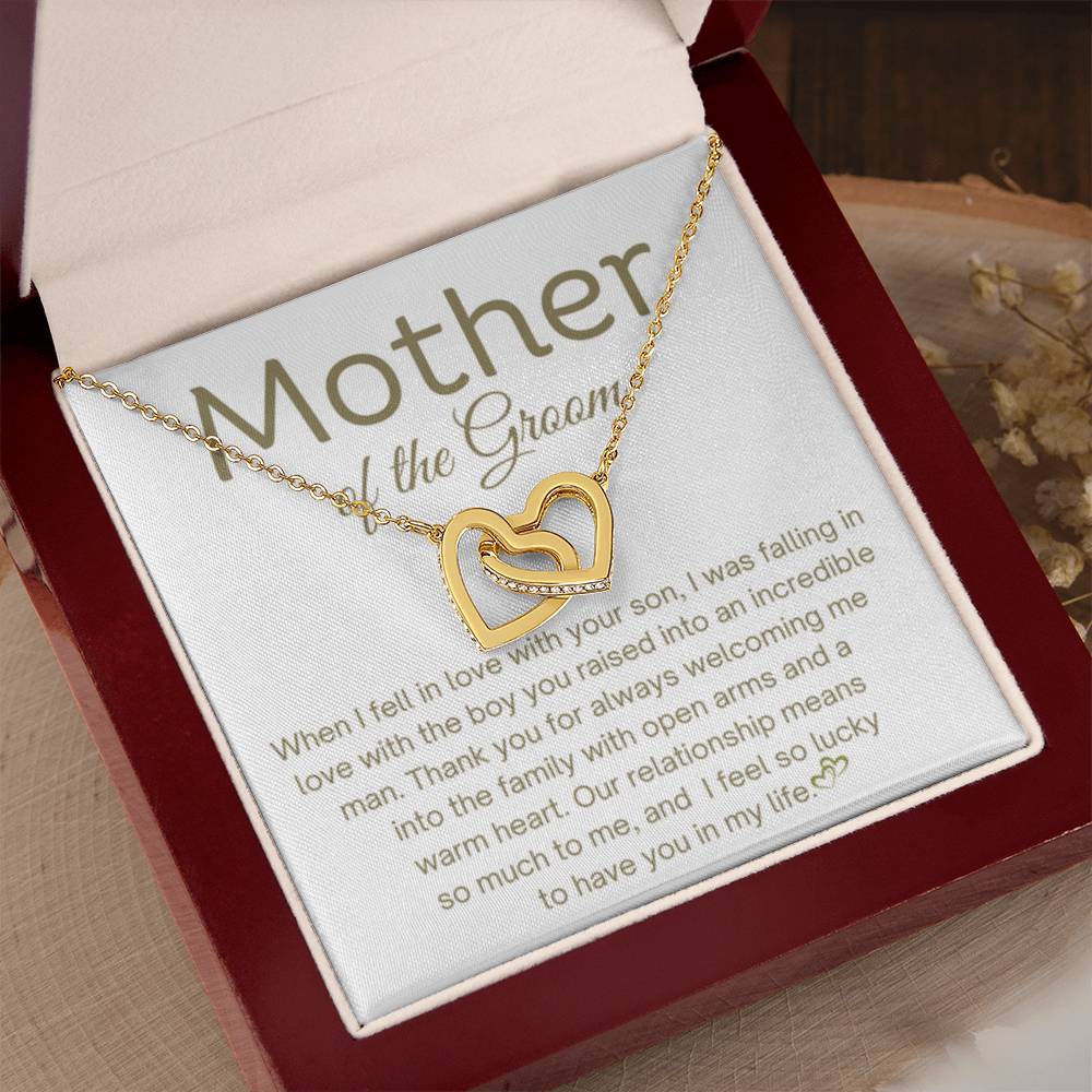 Mother of the Groom Present - Because of you - Interlocking Hearts Necklace - Gift for MIL - Personalize Memories