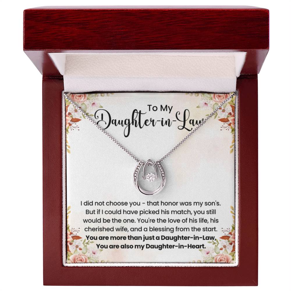 To My Beautiful Daughter In Law - Lucky In Love Necklace - Gift for Bonus Daughter - Personalize Memories