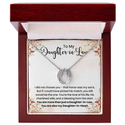 To My Beautiful Daughter In Law - Lucky In Love Necklace - Gift for Bonus Daughter - Personalize Memories