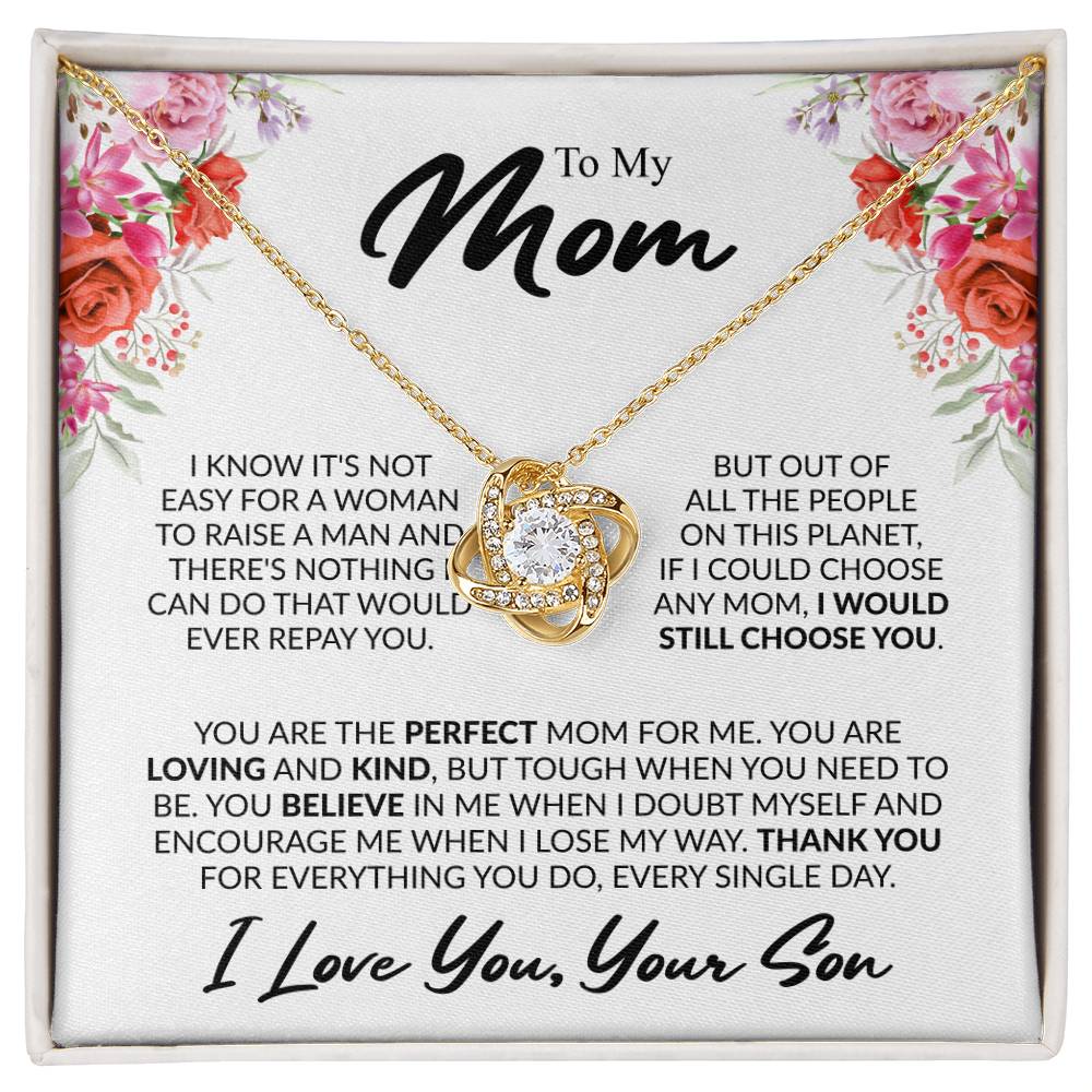 Gift for Mom from Son - You're The Perfect Mom For Me - Love Knot Necklace - Personalize Memories