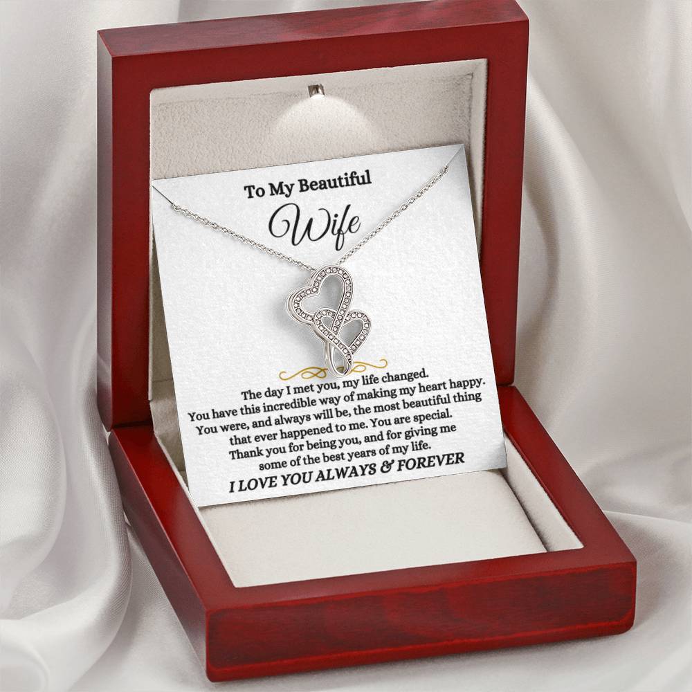 To My Wife Necklace - Romantic Everyday Jewelry Gift from Husband for Birthday, Valentine’s Day & Just Because -Heart-to-heart Pendant Necklace - Personalize Memories
