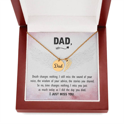 Angel Wing Dad Necklace - I Just Miss You - Loss of Dad Gift