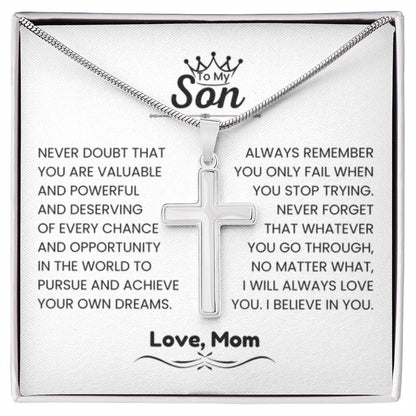 To My Son - Gift for Son from Mom - I will always love you - Artisan Cross Necklace - Personalize Memories