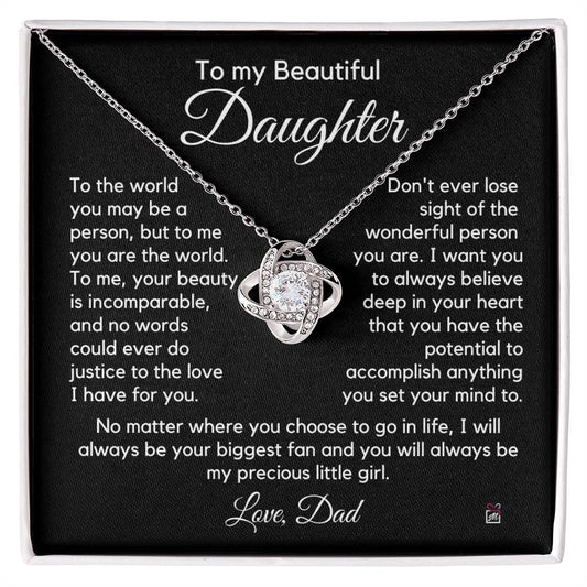 To Daughter, from Dad - To Me You Are The World - Love Knot Necklace PM0231