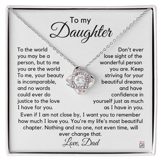 To Daughter, from Dad - To Me You Are The World - Love Knot Necklace PM0252