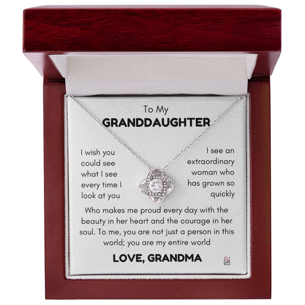 To Granddaughter, from Grandma - What I See -  Love Knot Necklace - PM0163