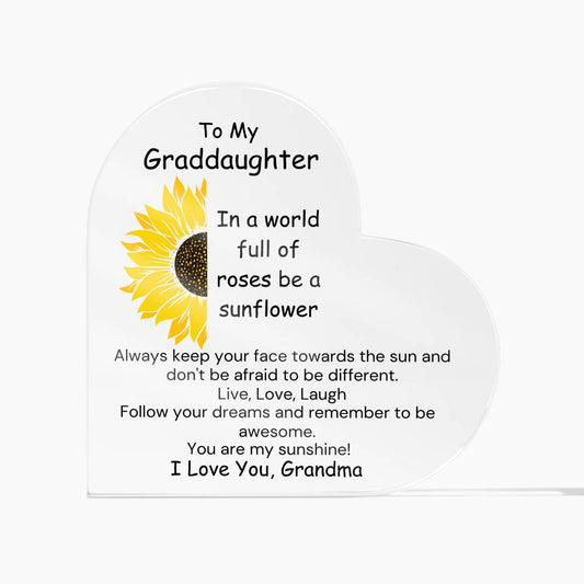 To Granddaughter, from Grandma - You Are My Sunshine - Heart Acrylic Plaque - PM0222