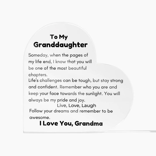 To Granddaughter, from Grandma - Live, Love, Laugh - Heart Acrylic Plaque - PM0226