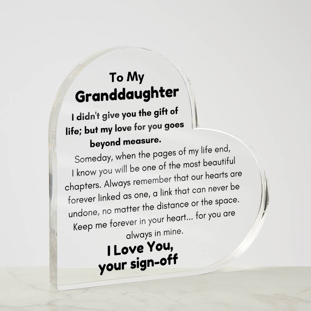 To Granddaughter, from Grandma - The Most Beautiful Chapter - Personalized Heart Acrylic Plaque - PM0177