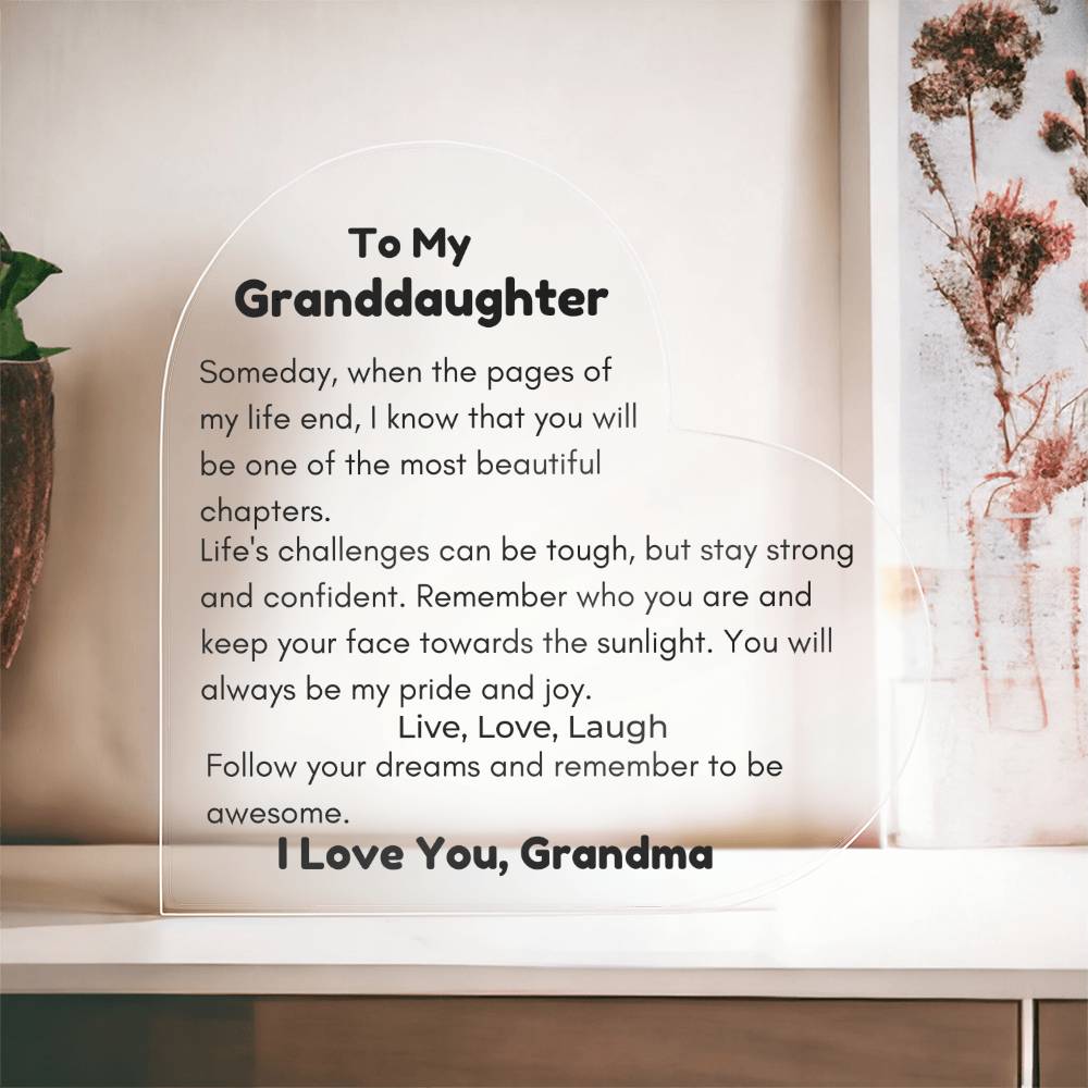 To Granddaughter, from Grandma - Live, Love, Laugh - Heart Acrylic Plaque - PM0226