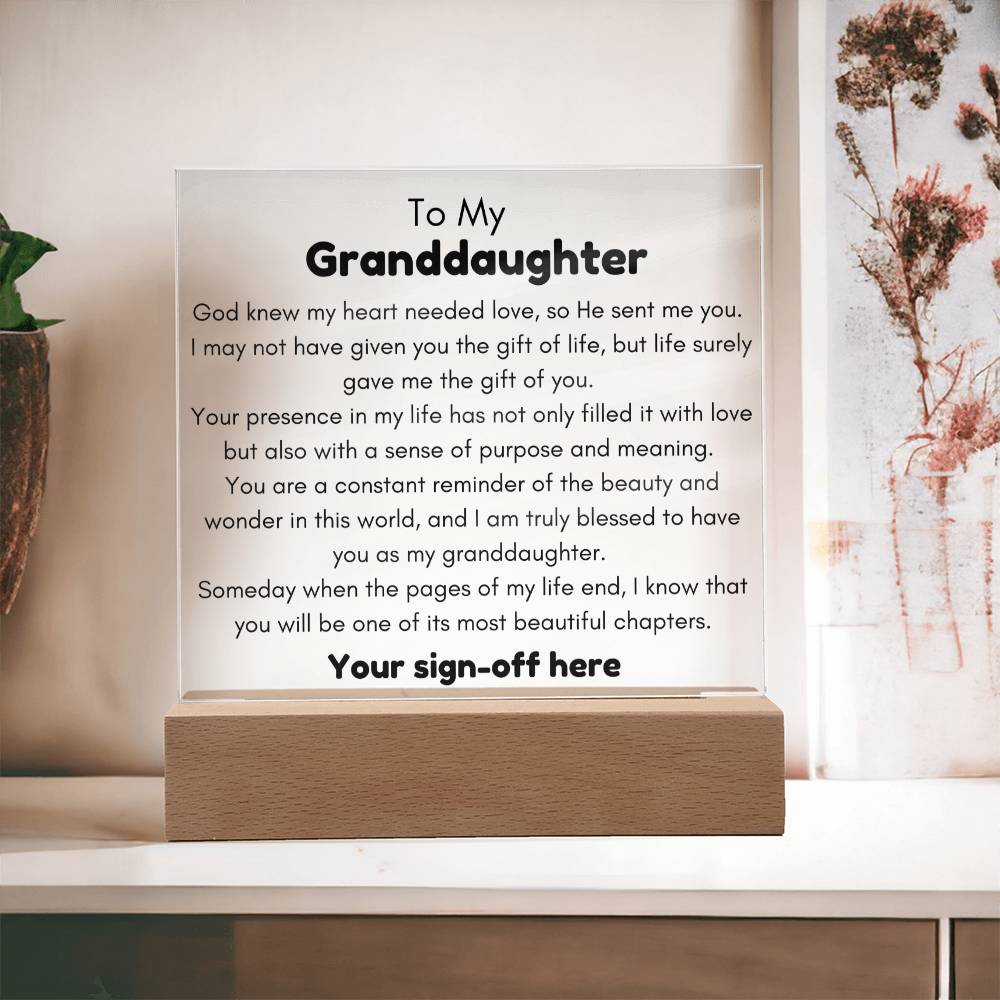 To Granddaughter, from Grandpa - God Sent Me You - Personalized Square Acrylic Plaque - PM0232