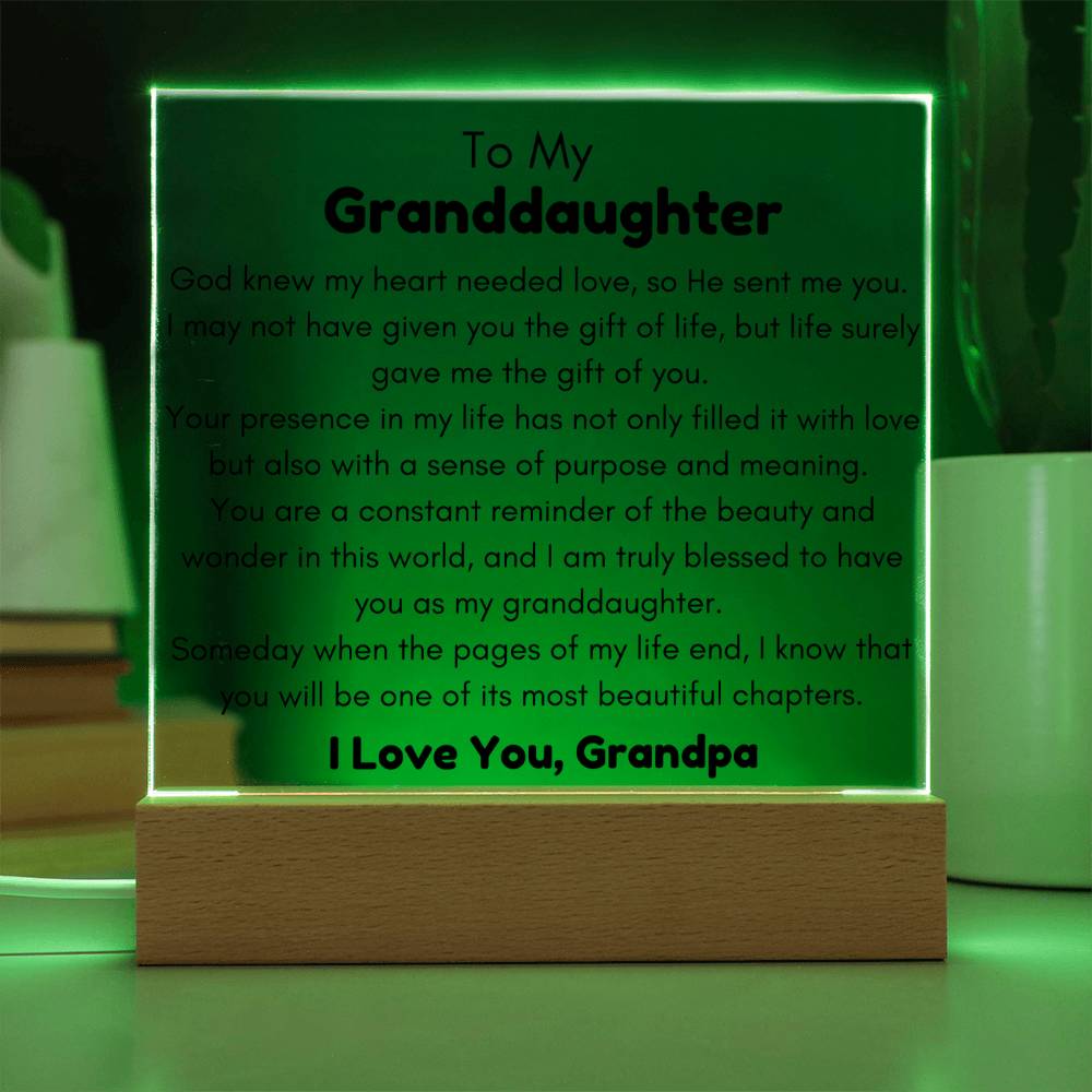 To Granddaughter, from Grandpa - God Sent Me You - Square Acrylic Plaque - PM0229