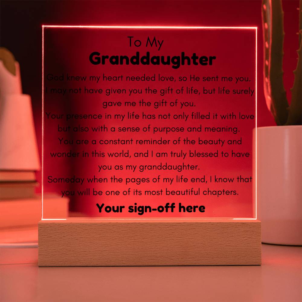 To Granddaughter, from Grandpa - God Sent Me You - Personalized Square Acrylic Plaque - PM0232