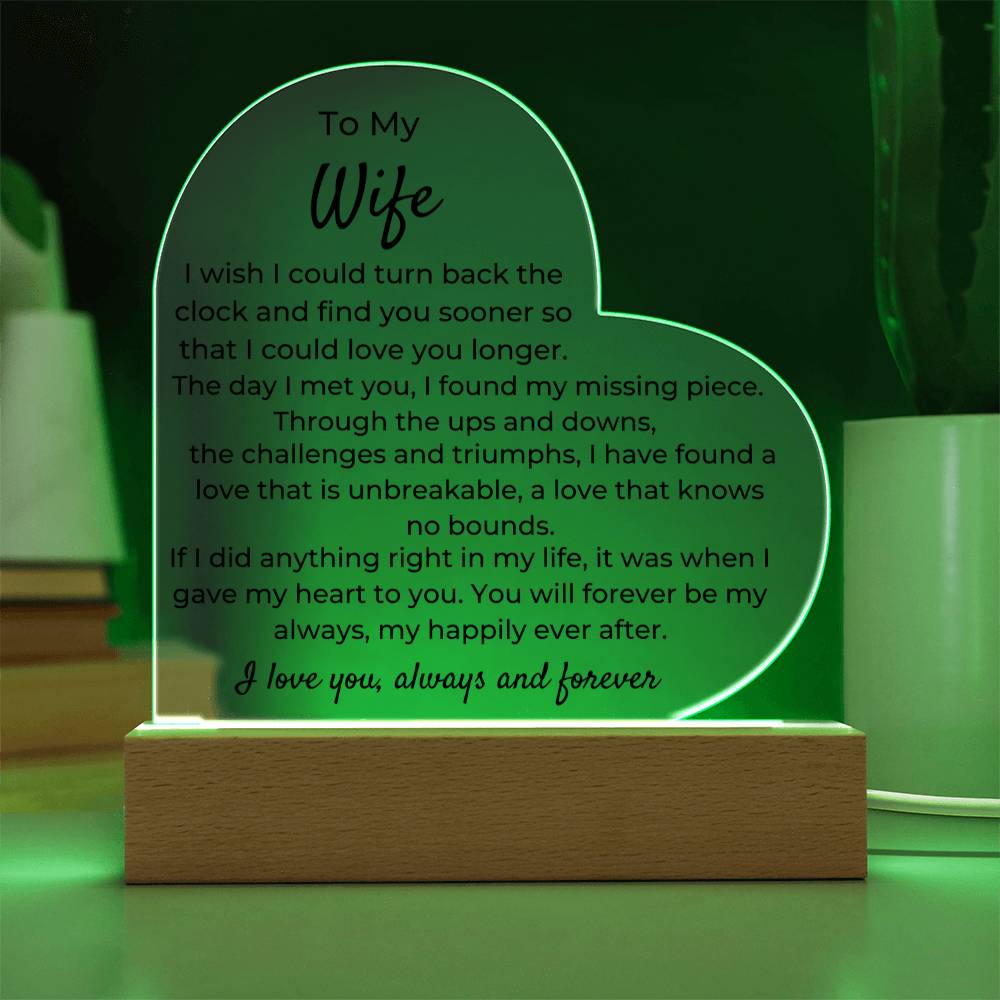 To Wife - To Turn Back The  Clock - LED Heart Acrylic Plaque - PM0251