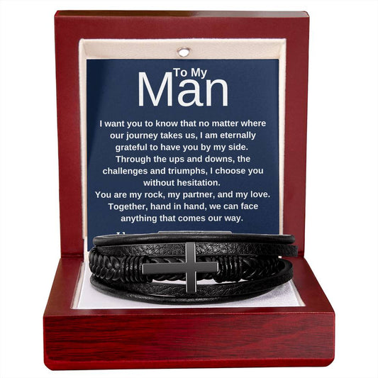 To My Man - Hand In Hand - Men's Cross Bracelet - PM0238