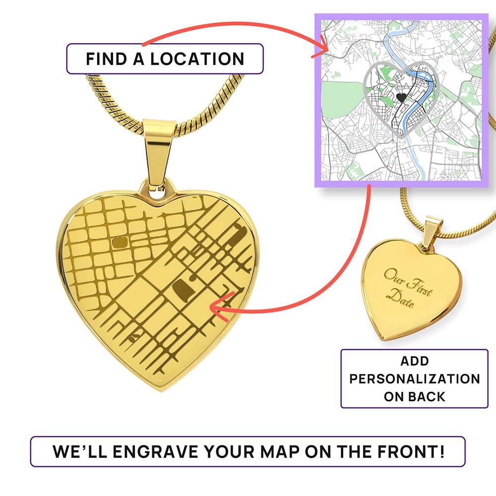Custom Engraved Map Heart Necklace
