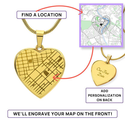 Custom Engraved Map Heart Necklace