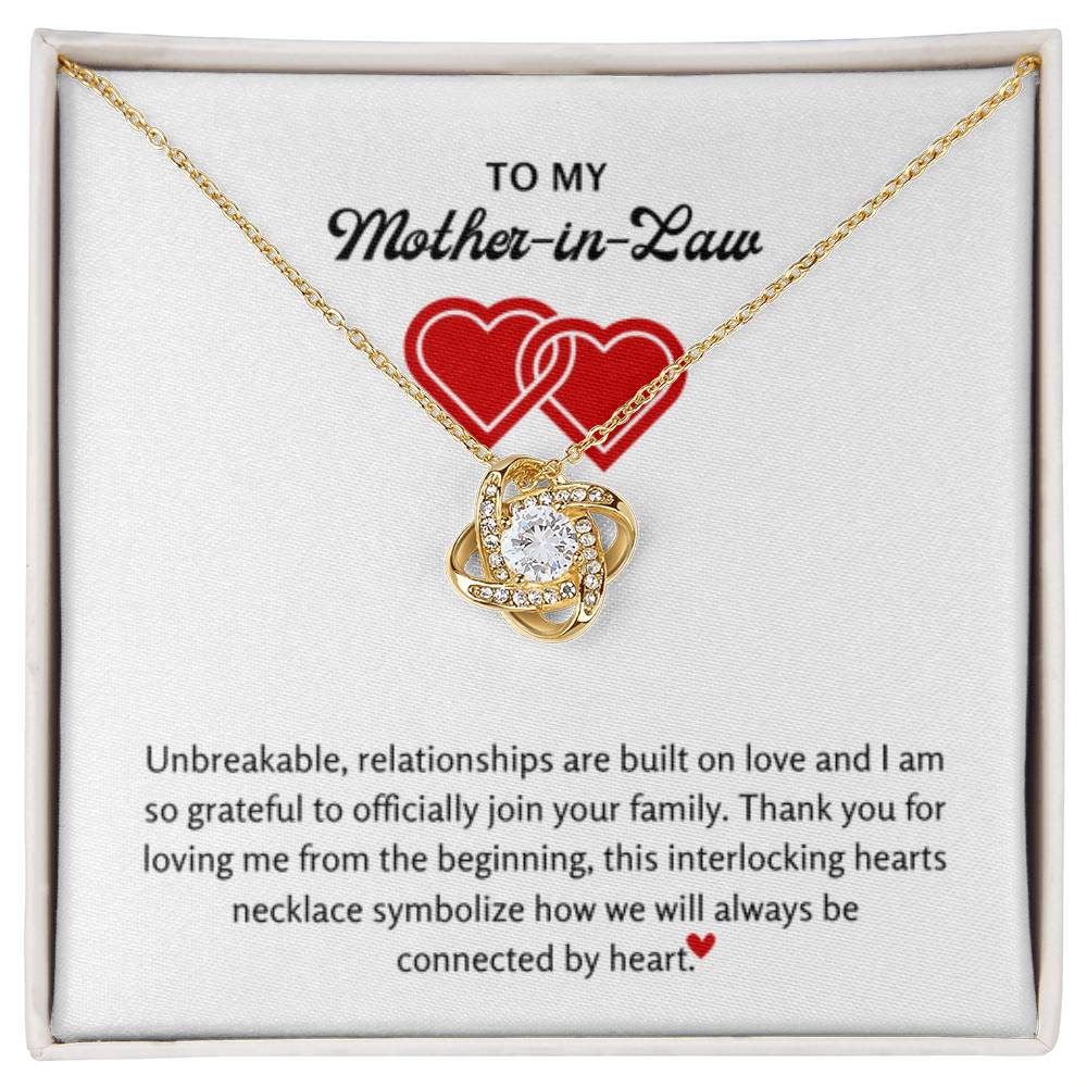 To My Mother in Law - We will always be connected by heart - Love Knot Necklace - Personalize Memories