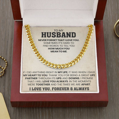 To My Husband Gift from Wife - Never Forget That I Love You - Cuban Link Chain - Personalize Memories