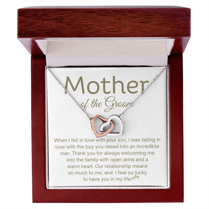 Mother of the Groom Present - Because of you - Interlocking Hearts Necklace - Gift for MIL - Personalize Memories