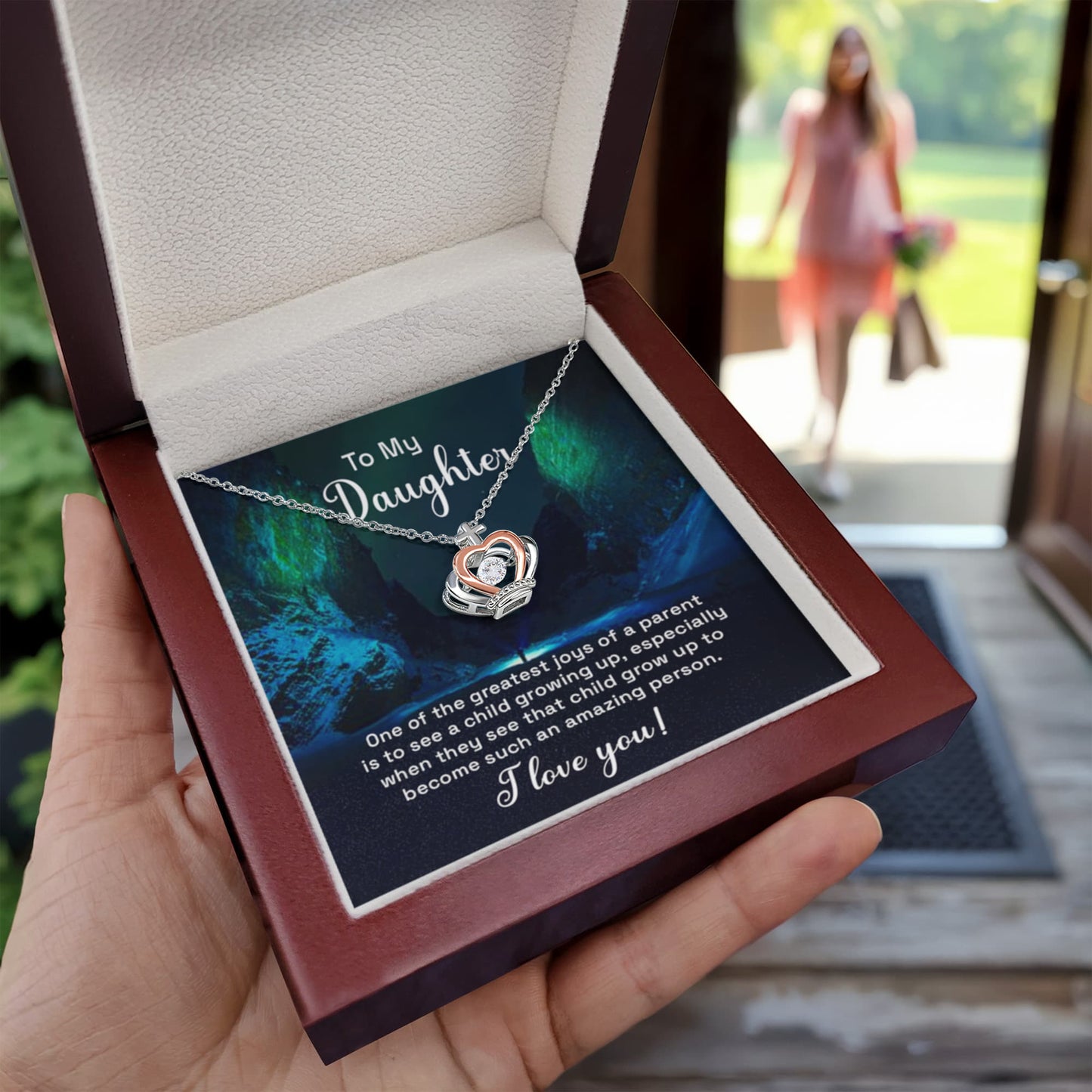 To My Daughter Necklace – Daughter Gift for Birthday, Graduation Achievements – Crown Pendant Necklace - Personalize Memories