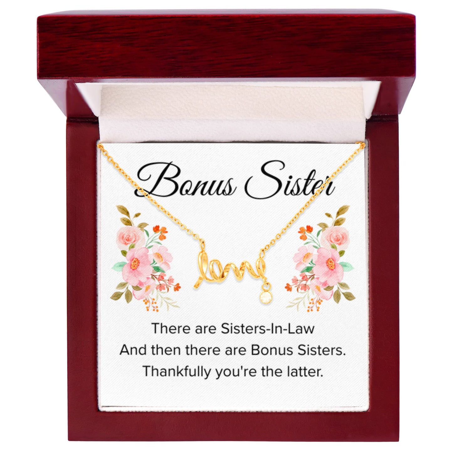 Gift for Bonus Sister - Thankfully You're the Latter - Scripted Love Necklace - Personalize Memories