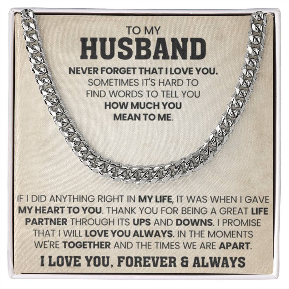 To My Husband Gift from Wife - Never Forget That I Love You - Cuban Link Chain - Personalize Memories