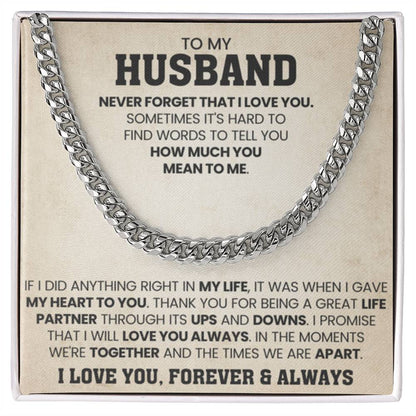 To My Husband Gift from Wife - Never Forget That I Love You - Cuban Link Chain - Personalize Memories