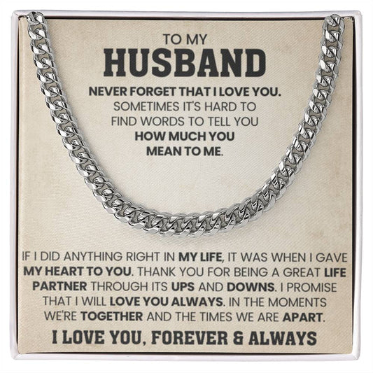 To My Husband Gift from Wife - Never Forget That I Love You - Cuban Link Chain - Personalize Memories