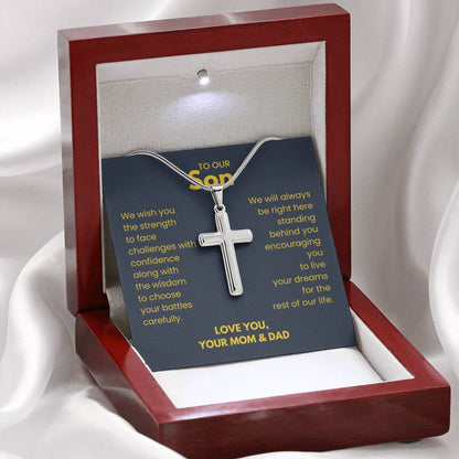 To Our Son - Son Gift from Mom and Dad - Artisan Cross Necklace - Personalize Memories