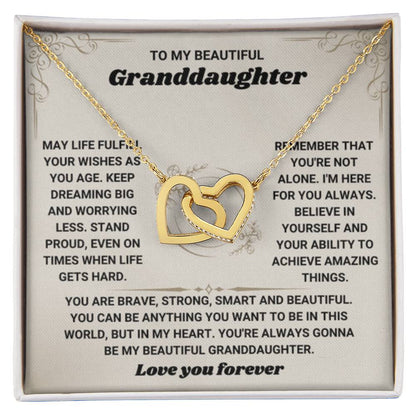 To My Granddaughter Necklace - Birthday Graduation Keepsake for Granddaughter - Interlocking Hearts Necklace - Personalize Memories