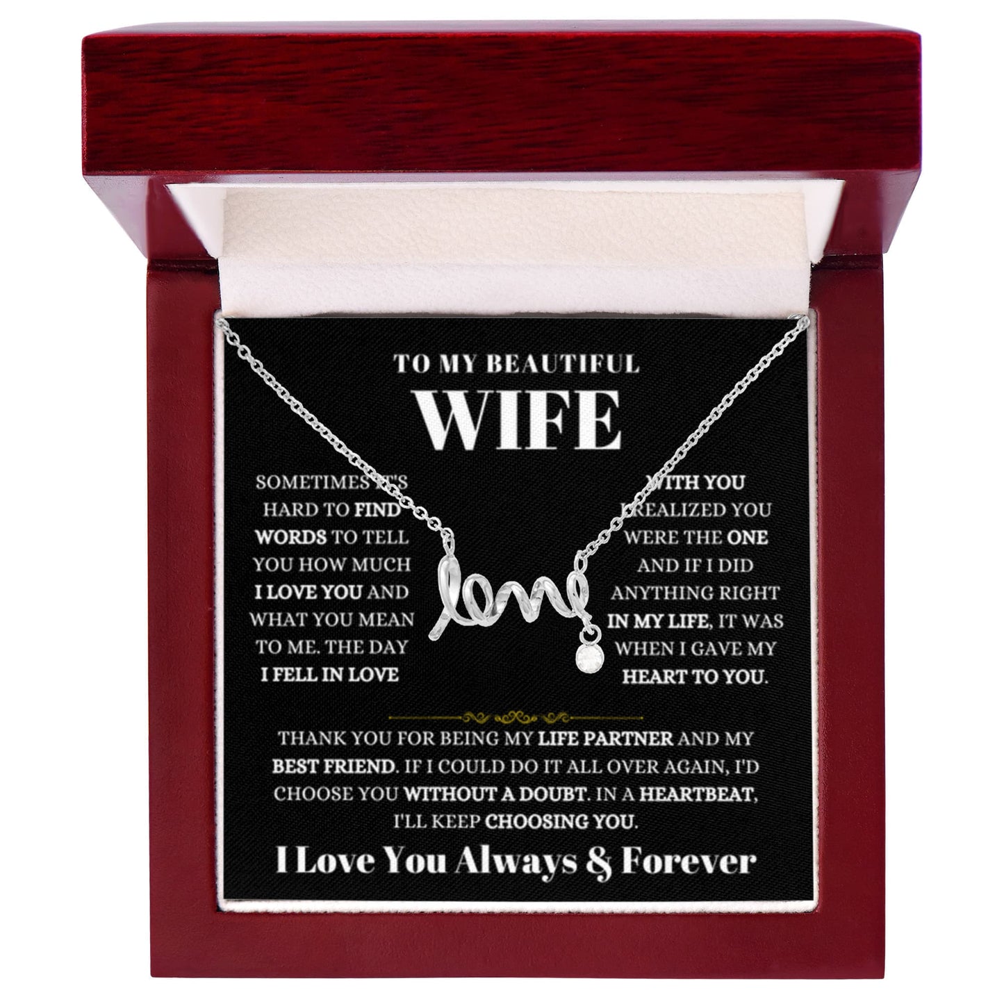 To My Wife Necklace - Special Jewelry Gift from Husband for Birthday, Christmas & Valentine’s Day - Scripted Love Necklace - Personalize Memories