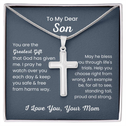 To Dear My Son - You are the greatest gift - Gift for Son from Mom - Artisan Cross Necklace - Personalize Memories