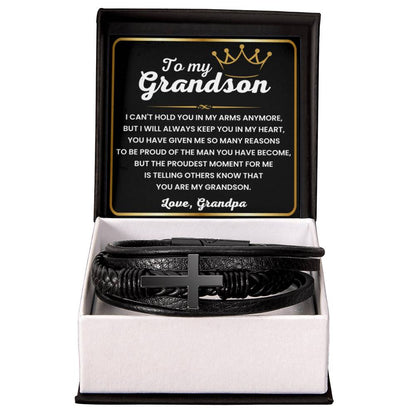 To My Grandson – Birthday, Christmas Jewelry from Grandpa – Men's Cross Bracelet - Personalize Memories