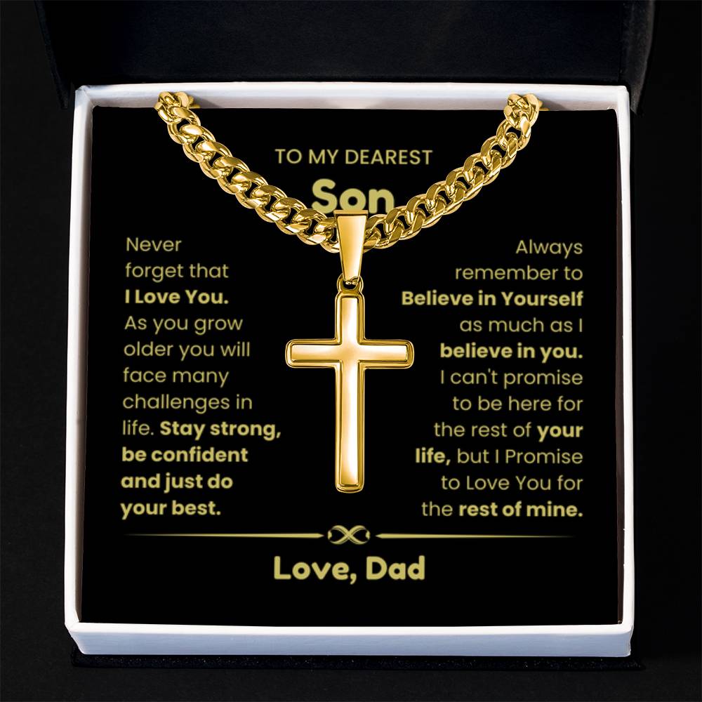 To My Son - As you grow older you will face many challenges in life - Son Gift from Dad - Artisan Cross with Cuban Link Chain - Personalize Memories