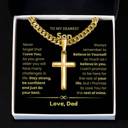 To My Son - As you grow older you will face many challenges in life - Son Gift from Dad - Artisan Cross with Cuban Link Chain - Personalize Memories
