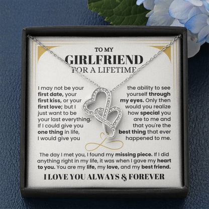 To My Girlfriend Necklace - Soulmate Jewelry Gift for Valentine’s Day, Birthday - Heart-to-heart Pendant Necklace - Personalize Memories