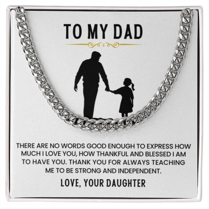 To My Dad Gift from Daughter - Thank You for Always Teaching Me - Cuban Link Chain - Personalize Memories