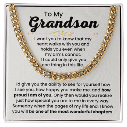 To My Grandson Necklace – Holiday Gift for Grandson Graduation – Cuban Link Chain - Personalize Memories