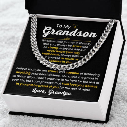 Cuban Link Chain Necklace, Gift for Grandson from Grandpa, Stylish Jewelry for Birthday, Graduation & Special Occasions - Personalize Memories