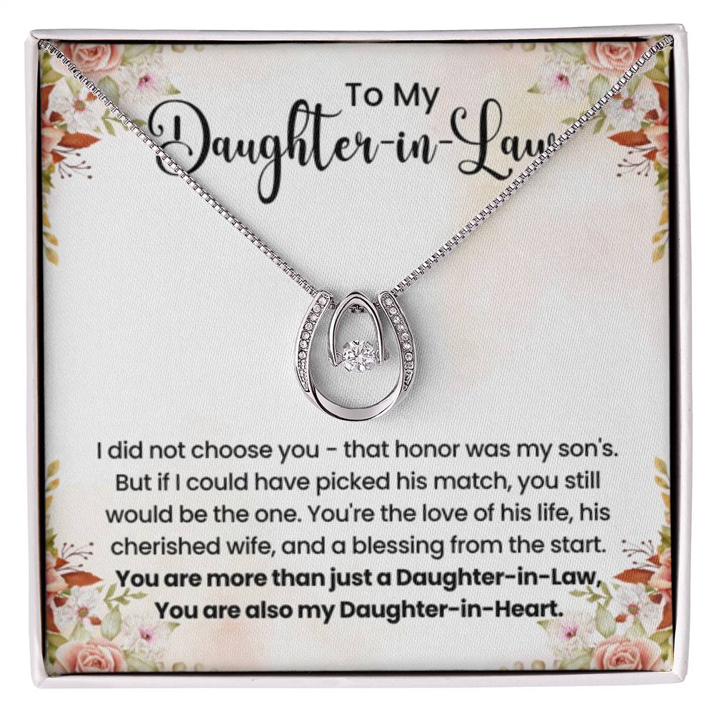 To My Beautiful Daughter In Law - Lucky In Love Necklace - Gift for Bonus Daughter - Personalize Memories