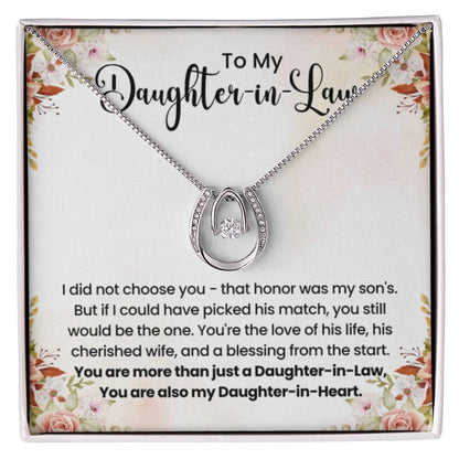 To My Beautiful Daughter In Law - Lucky In Love Necklace - Gift for Bonus Daughter - Personalize Memories