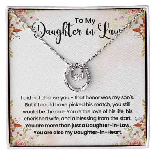 To My Beautiful Daughter In Law - Lucky In Love Necklace - Gift for Bonus Daughter - Personalize Memories