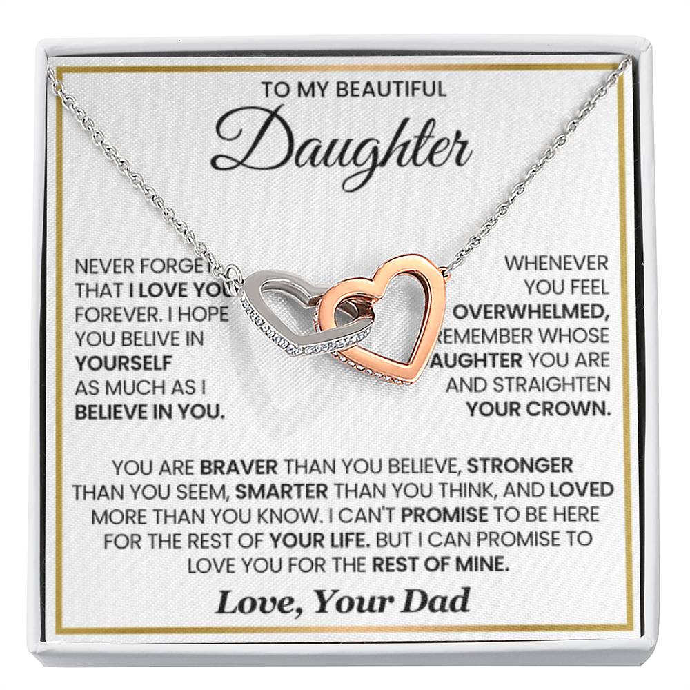 To My Daughter Necklace - Beautiful Daughter Jewelry for Birthday & Proud Dad Moments - Interlocking Hearts Necklace - Personalize Memories