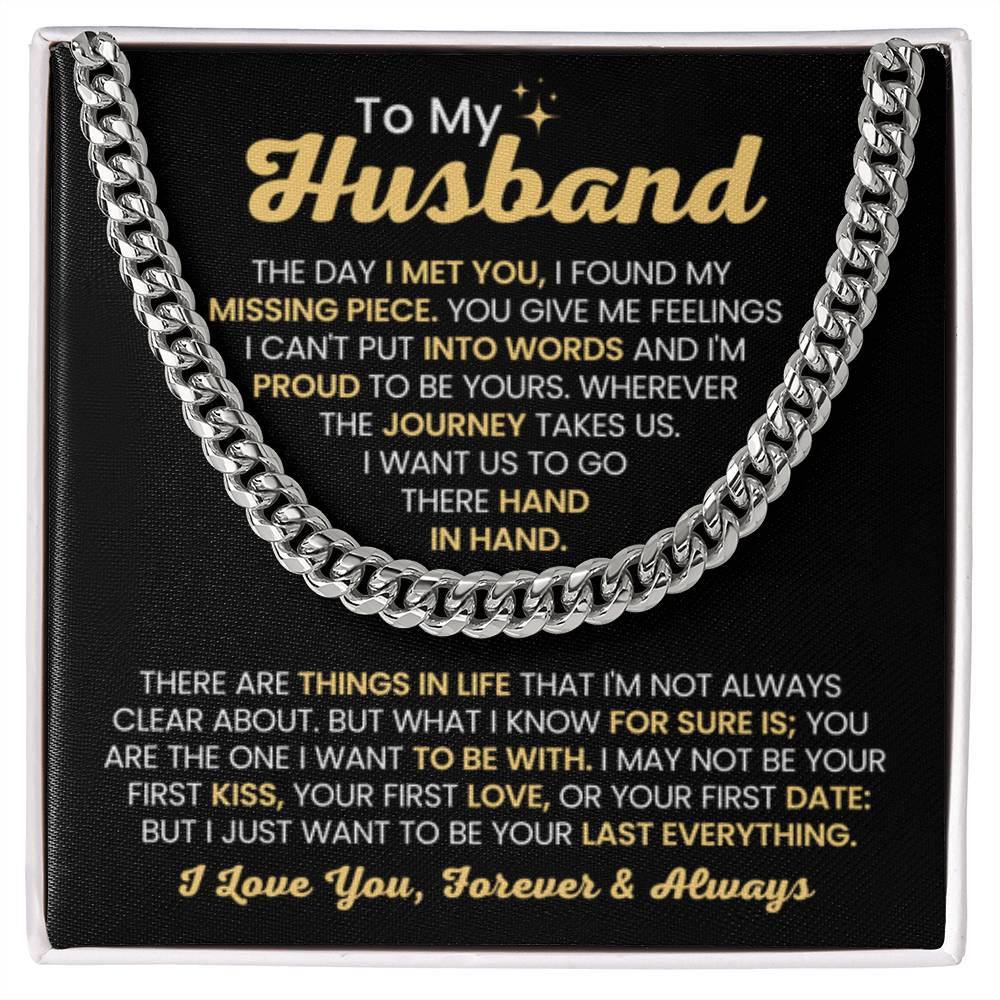 Cuban Link Chain for Husband - The Day I Met You - Birthday, Anniversary & Christmas Gift from Wife - Personalize Memories